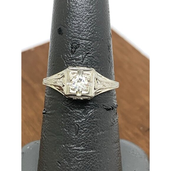 18k White Gold Filigree Diamond Ring 0.25 Carat Antique Estate Jewelry Size 7 - Picture 7 of 16